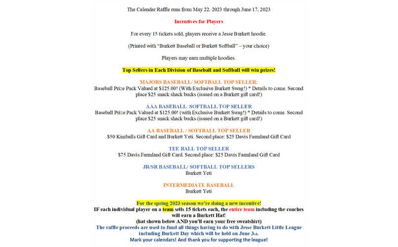 Calendar Top Sellar Incentives